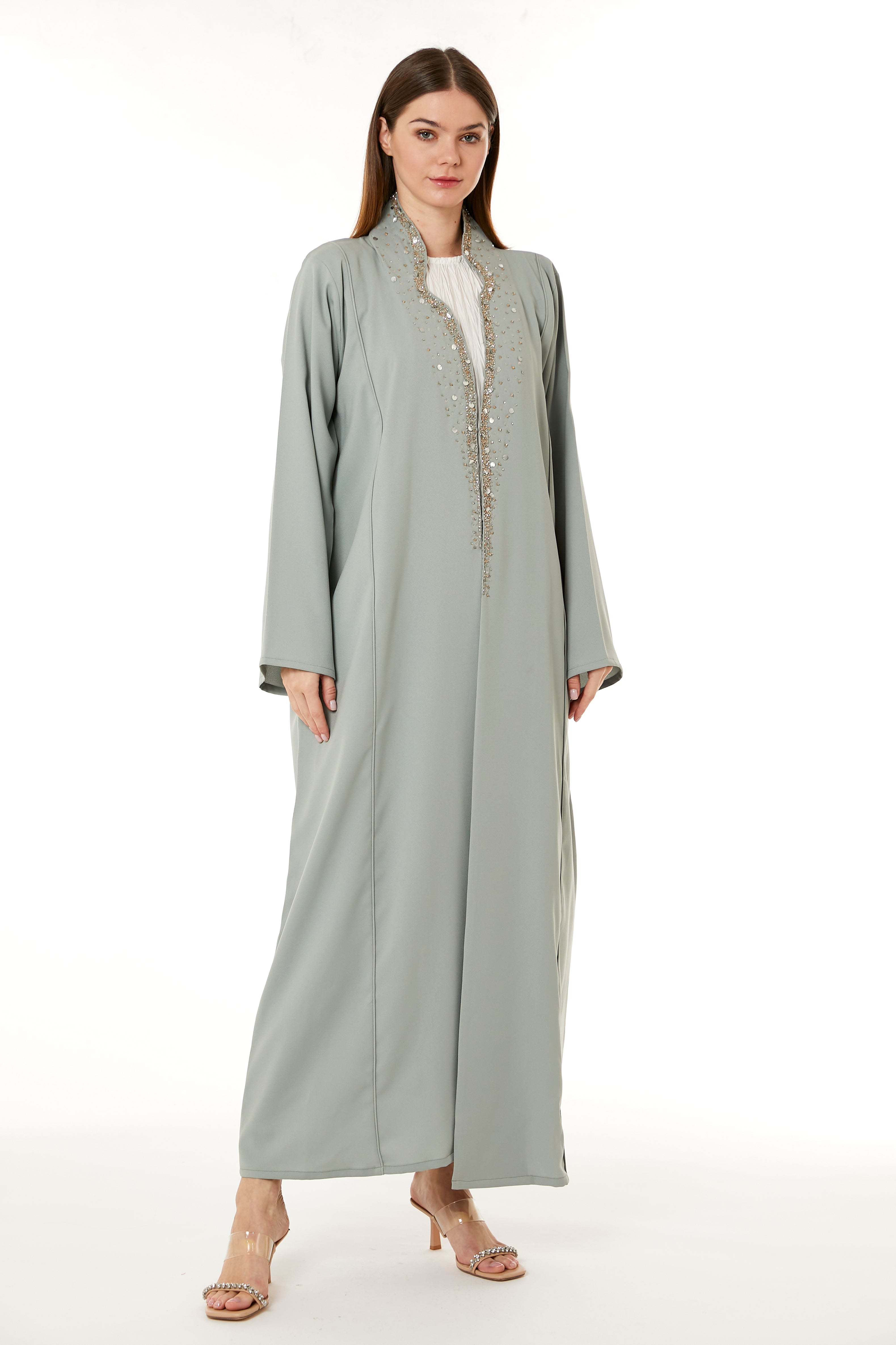 MOiSTREET Grey Indonesian Crepe Hand Embellished Abaya