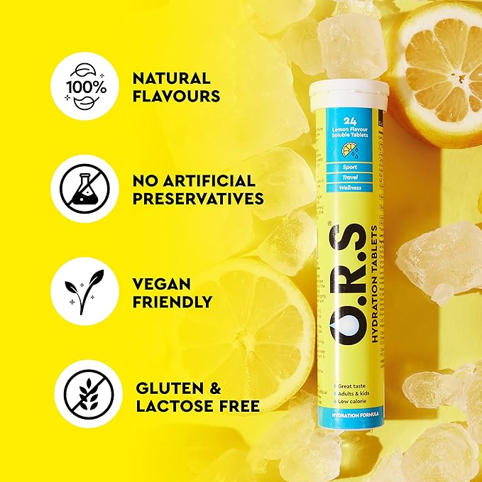 O.R.S Hydration Tablets with Electrolytes Natural Lemon Flavour 96 Tablets (Pack of 4 x 24)