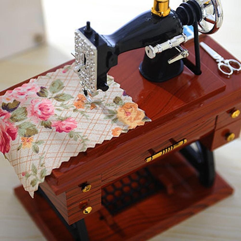 Mini Sewing Machine Music Box Mechanical Birthday Gift Table Decor