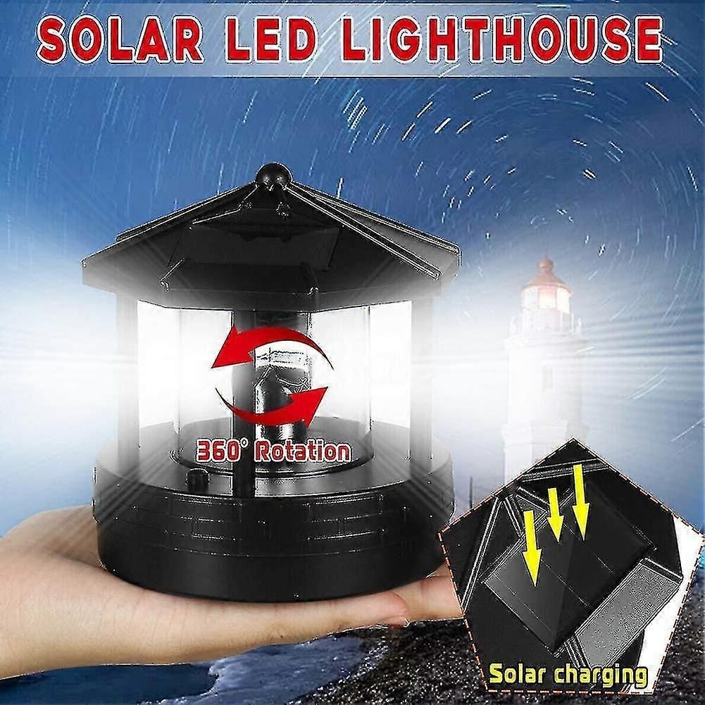 Solar Powered Lighthouse - Decorative Rotating Outdoor Waterproof Led Solar Light Beacon Tower For Garden Lawn Patio Yard
