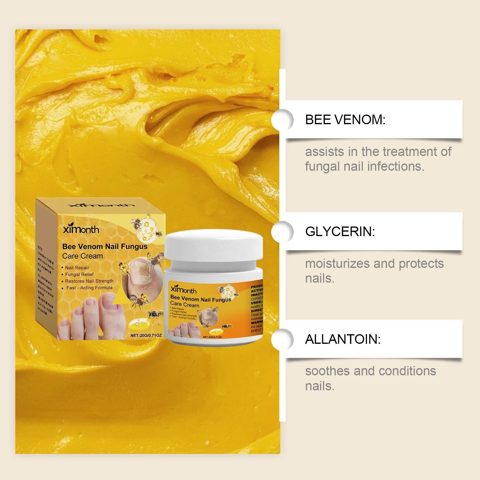 Bee Venom Nail Care Cream, Strengthen and Nourish Nails, Fungal Protection ,20g