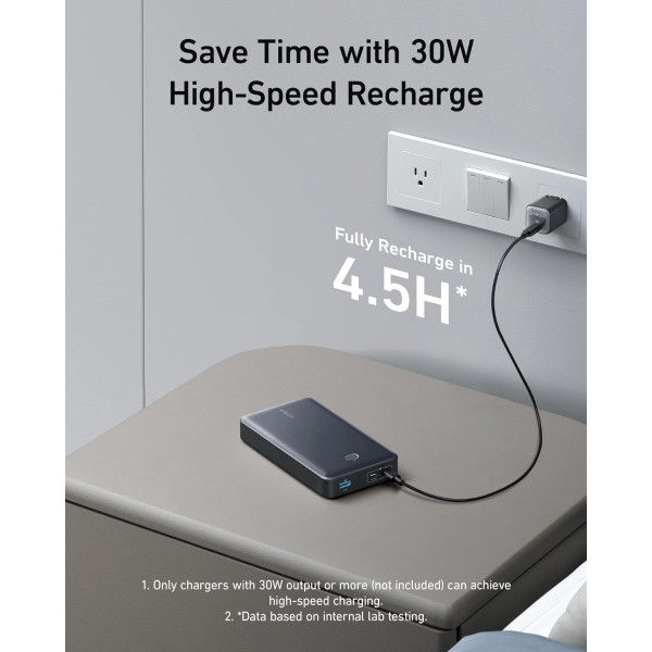 Anker 537 PowerCore 24K 65W Portable PD Power Bank, Black