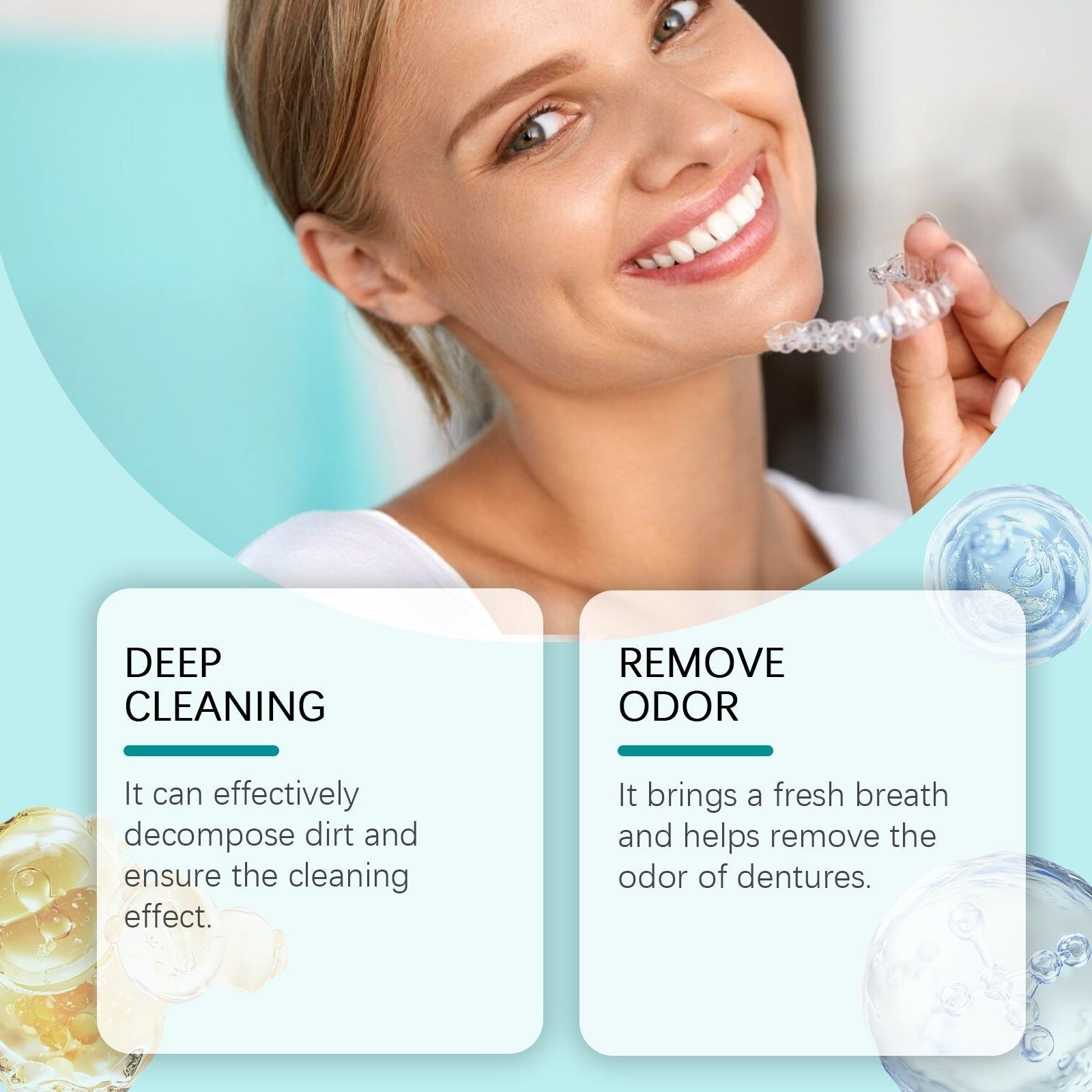 Denture Cleaning Tablets, Fresh Breath, Tartar & Stain Removal, Easy & Effective ,12tablets