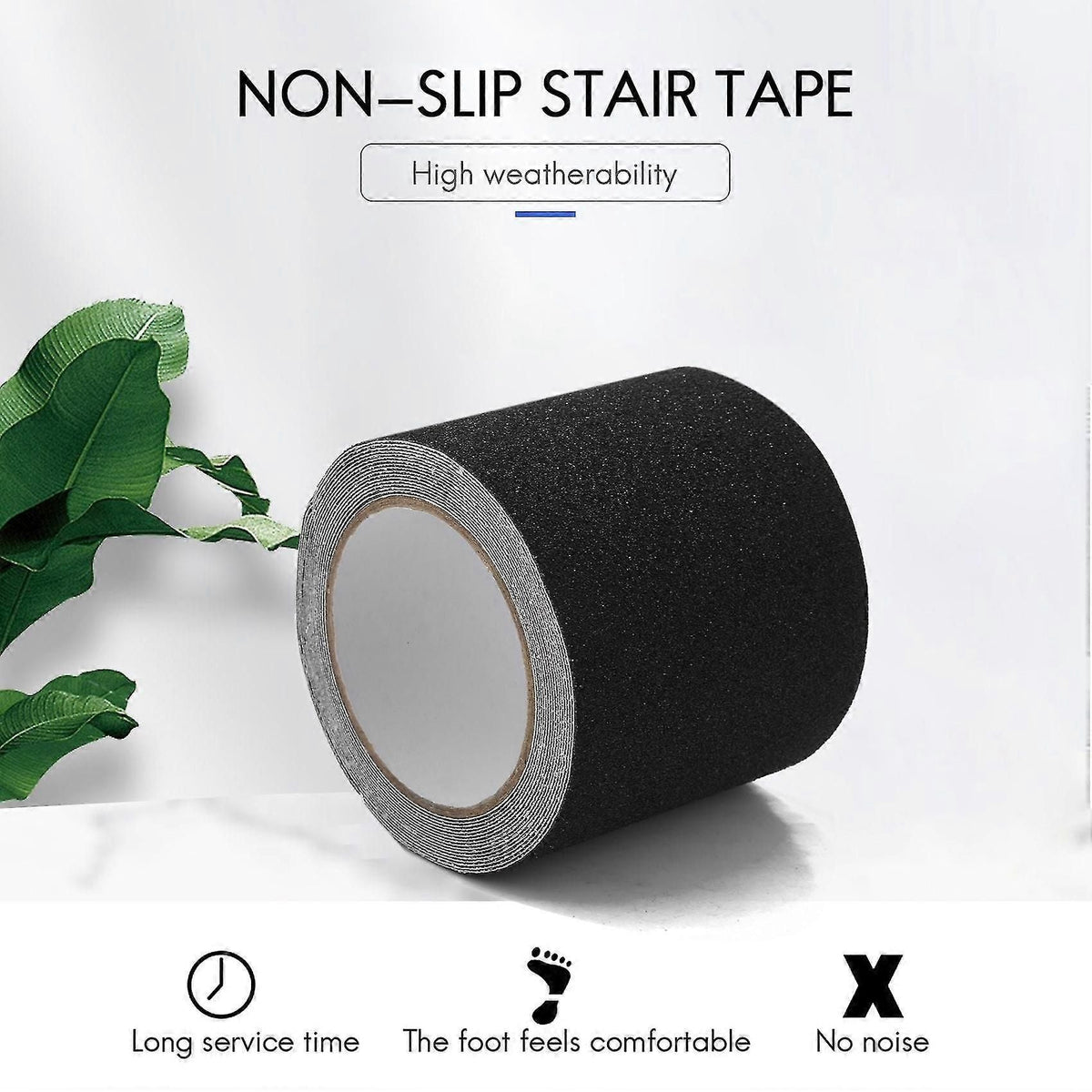 Non-slip Stair Tape - Indoor Outdoor Waterproof Safety Steps,80 Grit, Black5m