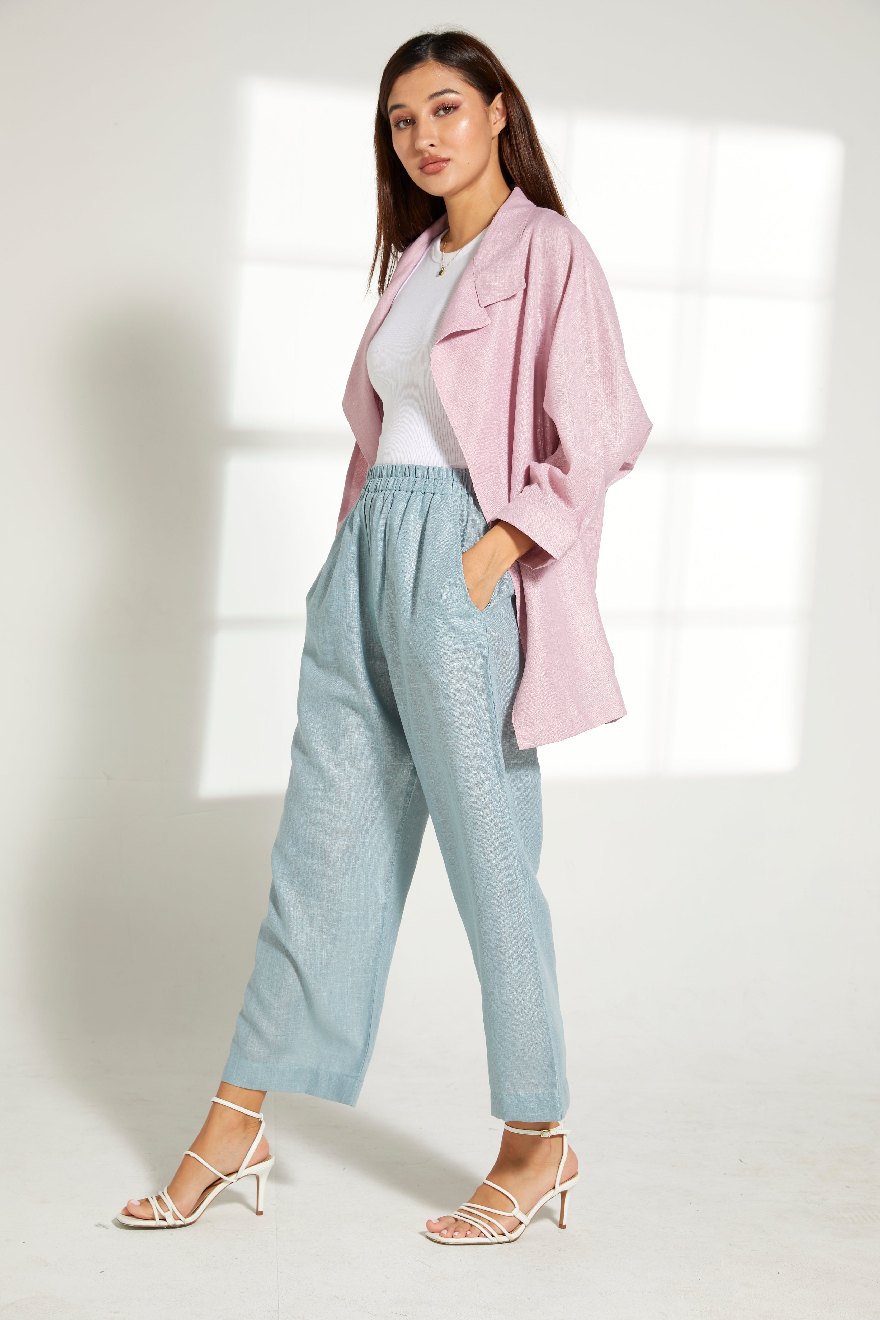 MOiSTREET Multicolor Linen Fabric Top and Pants Set