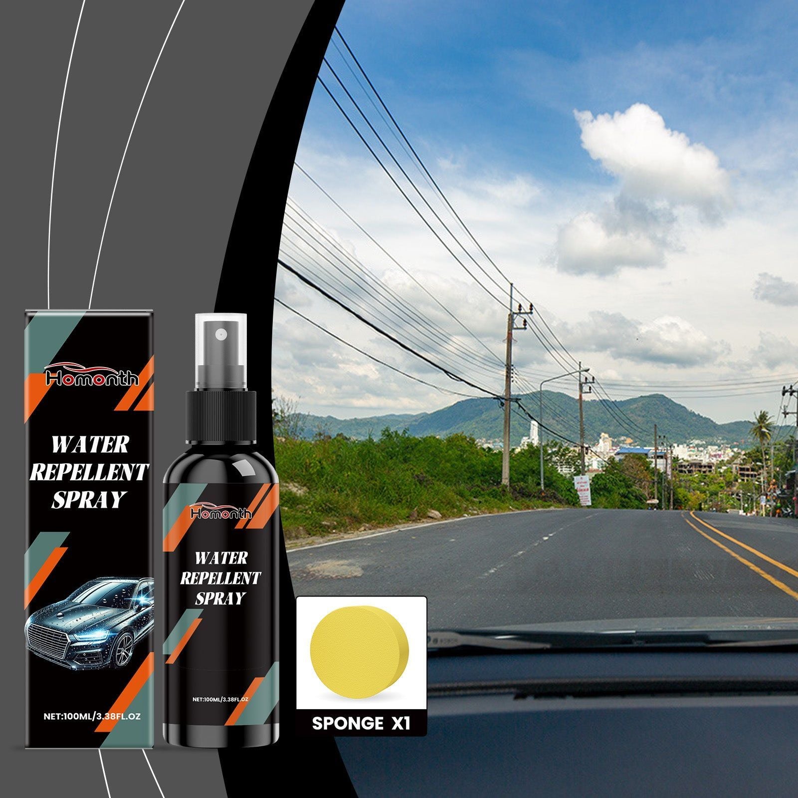 Car Care Waterproof Spray, Rain-Proof & Stain-Resistant Hydrophobic Glass Coating ,1set