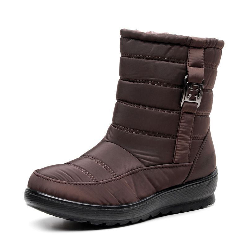 Metal Buckle Thickened Fur Warm Waterproof Winter Boots for Women