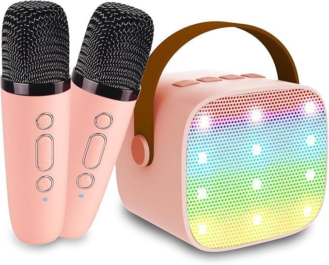 Mini Karaoke Machine With Portable Bluetooth Speaker 2 microphones Birthday Gifts for Kids