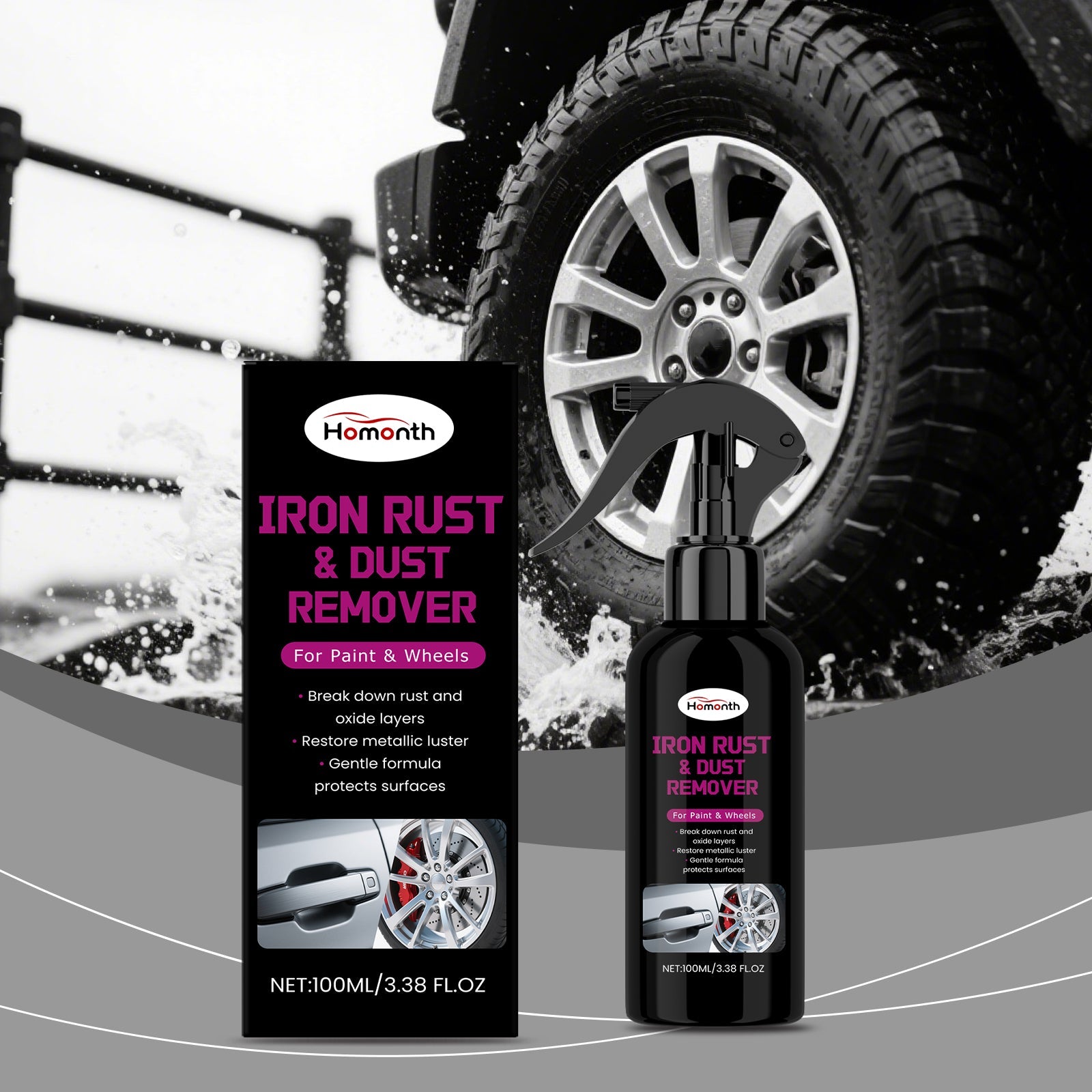 Car Care Rust Remover Spray, Metal Rust Stain Cleaner, Wheel Hub Shine, Easy Daily Maintenance ,100ml