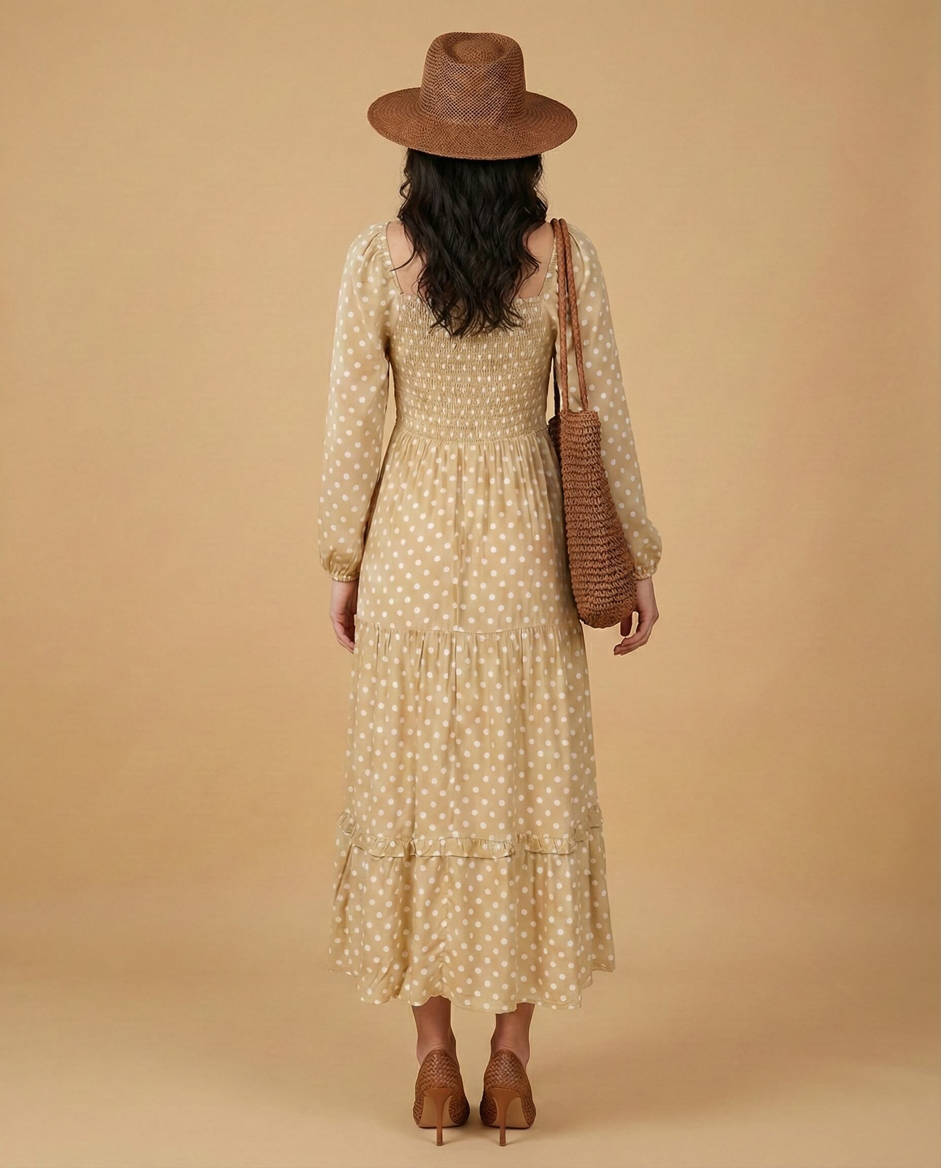 Anthropologie Beige Polka Dress