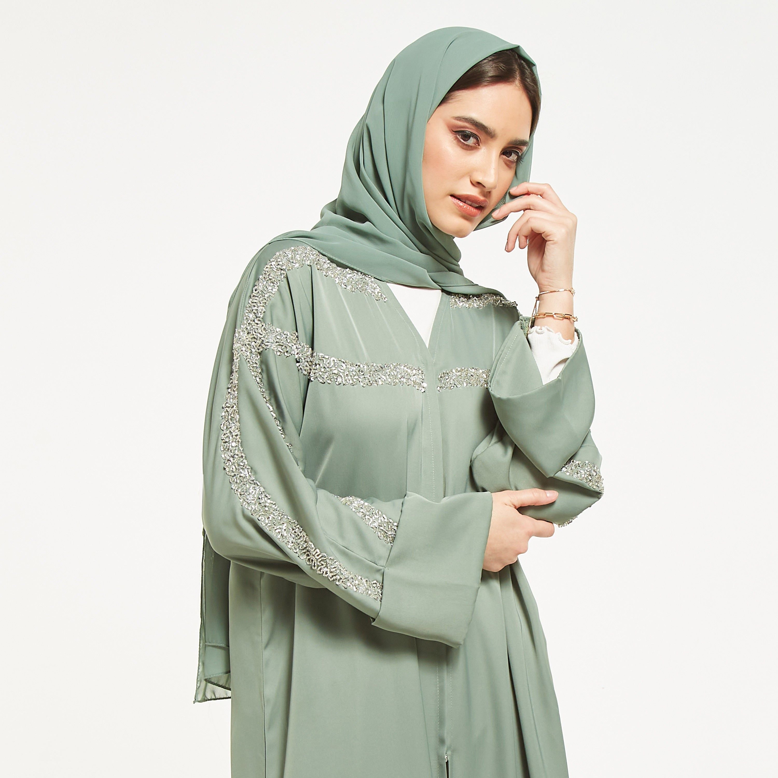 MOiSTREET Embellished Abaya with Sheila
