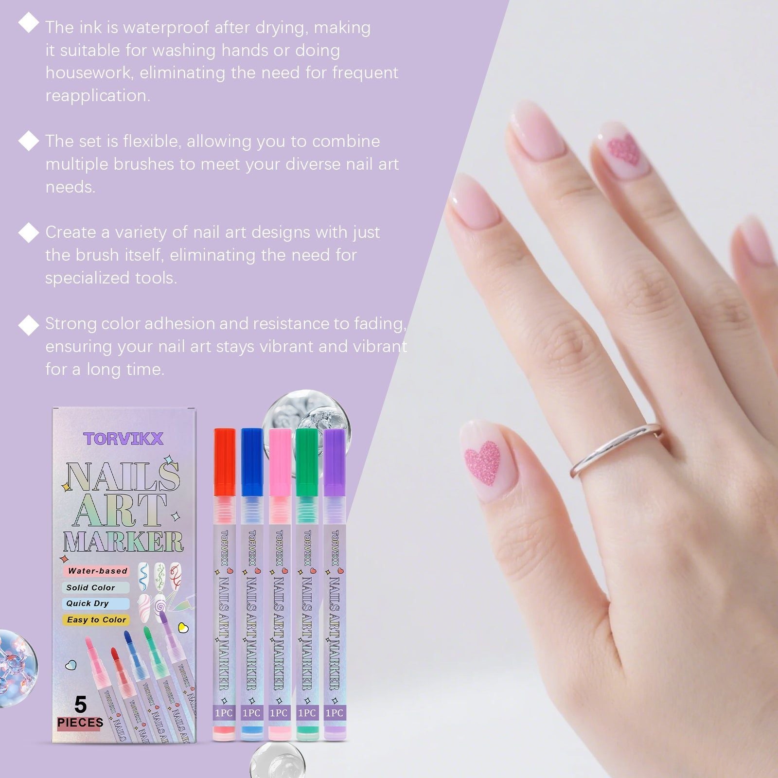 Bright Nail Art Graffiti Pen, Waterproof, Easy DIY Manicure, Vibrant Colors ,5pieces