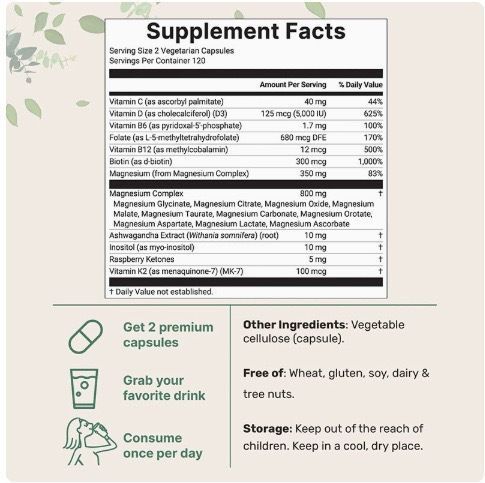 20-in-1 Magnesium Complex Capsules for Women, 240 Vegetarian Capsules, Daily Dietary Supplement