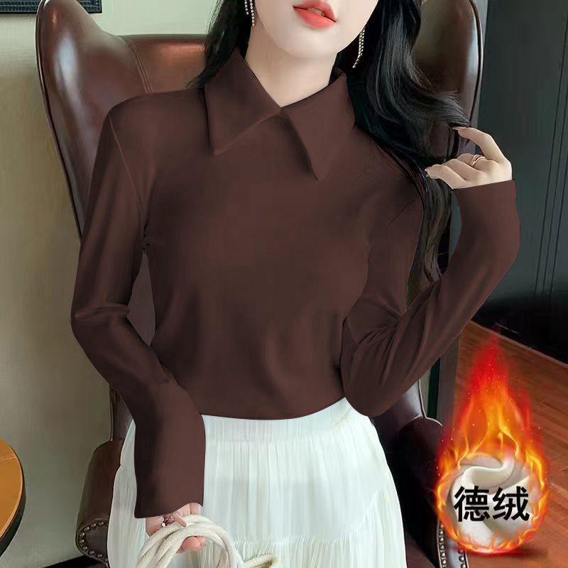 German Fleece Warm Polo Collar Long Sleeve Base Top For Women