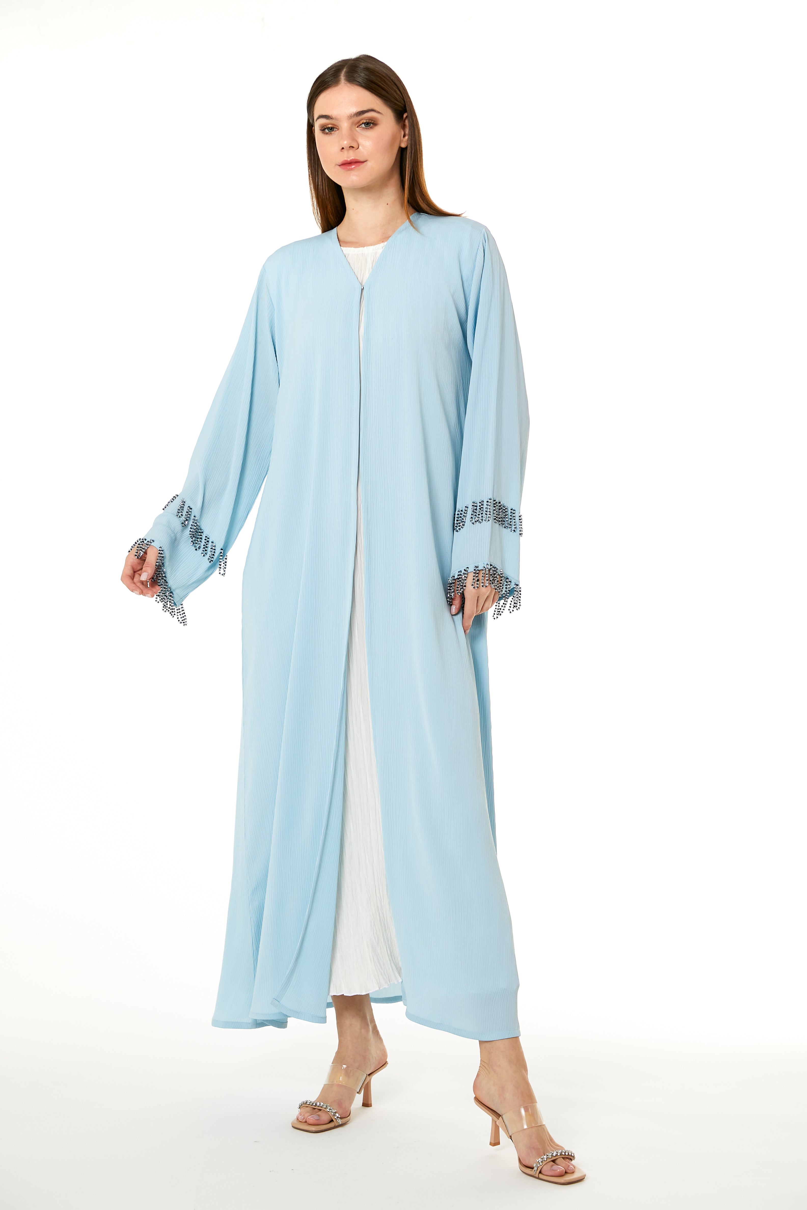 MOiSTREET Light Blue Zoom Hand Embellished Abaya