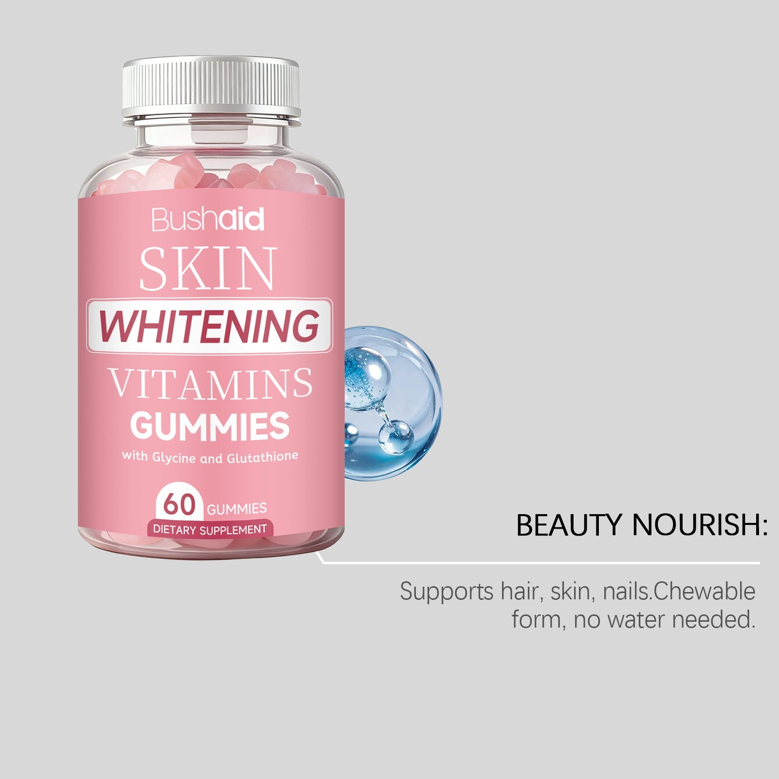 Brightening Vitamin Gummy Candies for Skin, Hair, Nails, Personal Care, Collagen Boost ,60 gummies