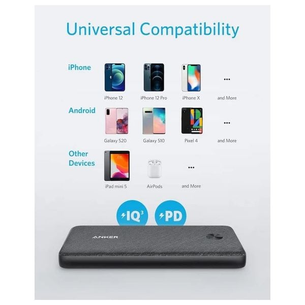 Anker PowerCore III 10000mAh PD 20W Power Bank, Fabric Black