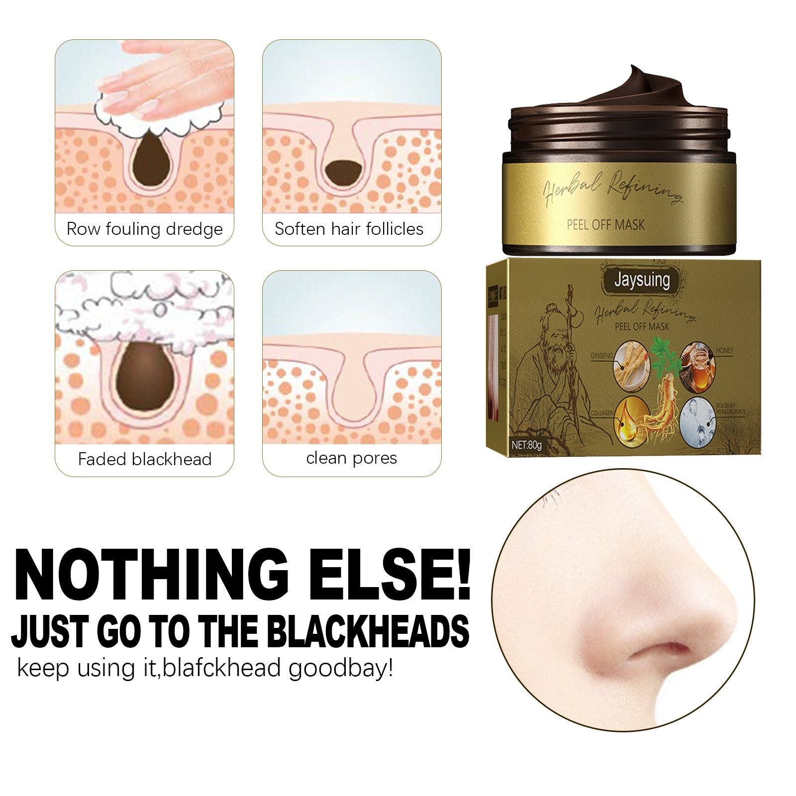Clear Pores Blackhead Remover Mask, Hydrating Peel for Clean Skin, Pore Shrink ,80g