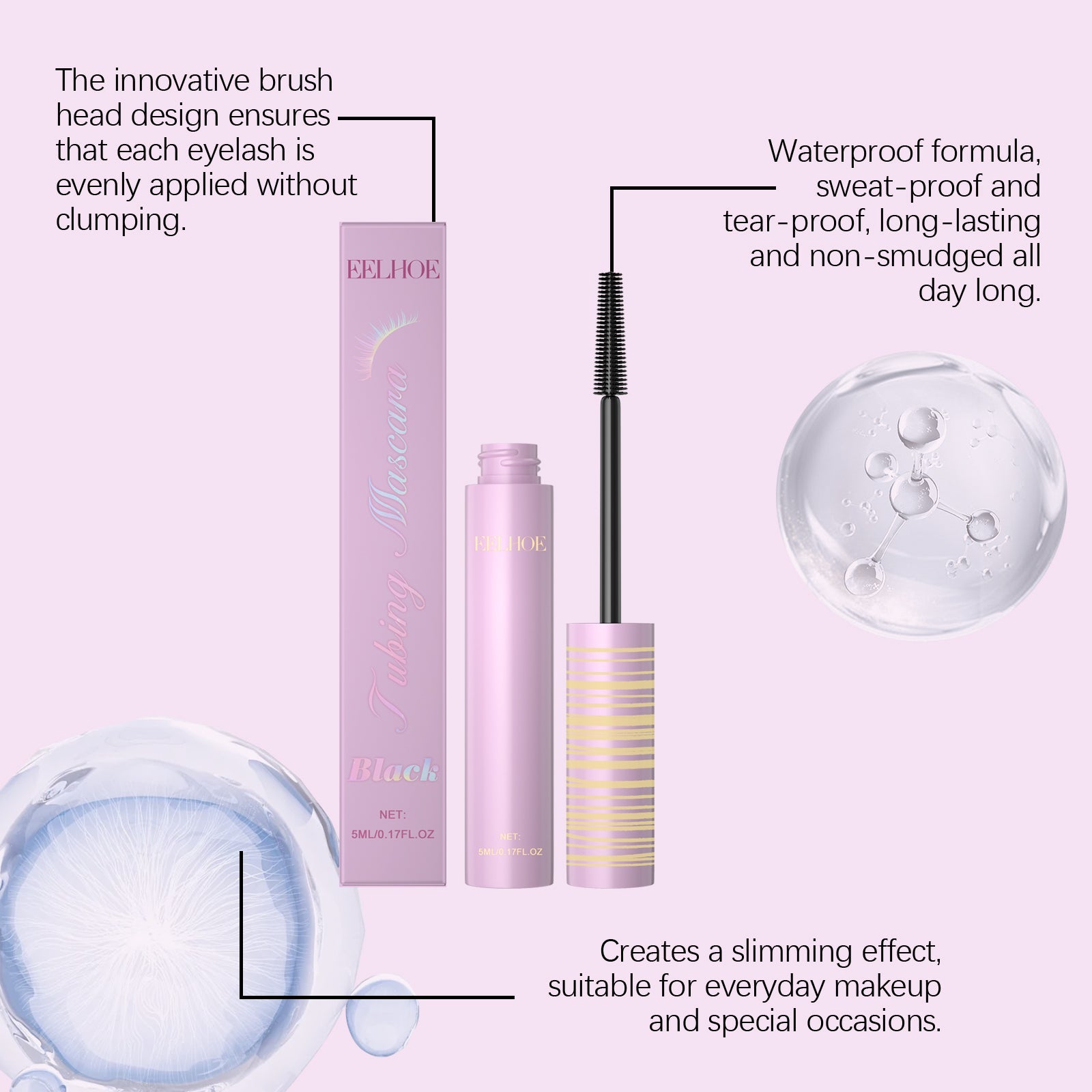 Black Mascara, Natural Eye Makeup, Long-Lasting, Smudge-Proof, Perfect Curl ,5ml