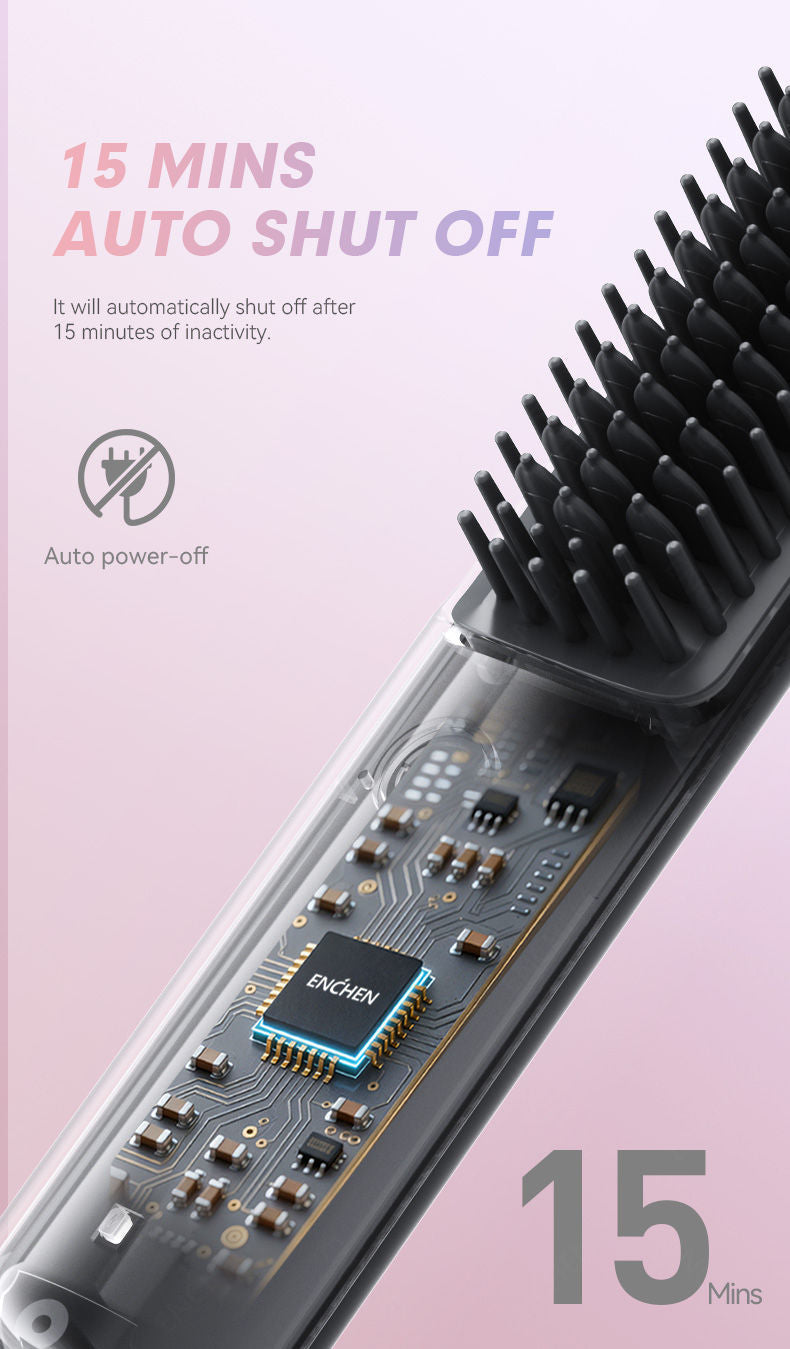 ENCHEN H6 Cordless Hair Straightener Brush, 2-in-1 Ionic Styling Comb, Ceramic Heating, USB-C Rechargeable
