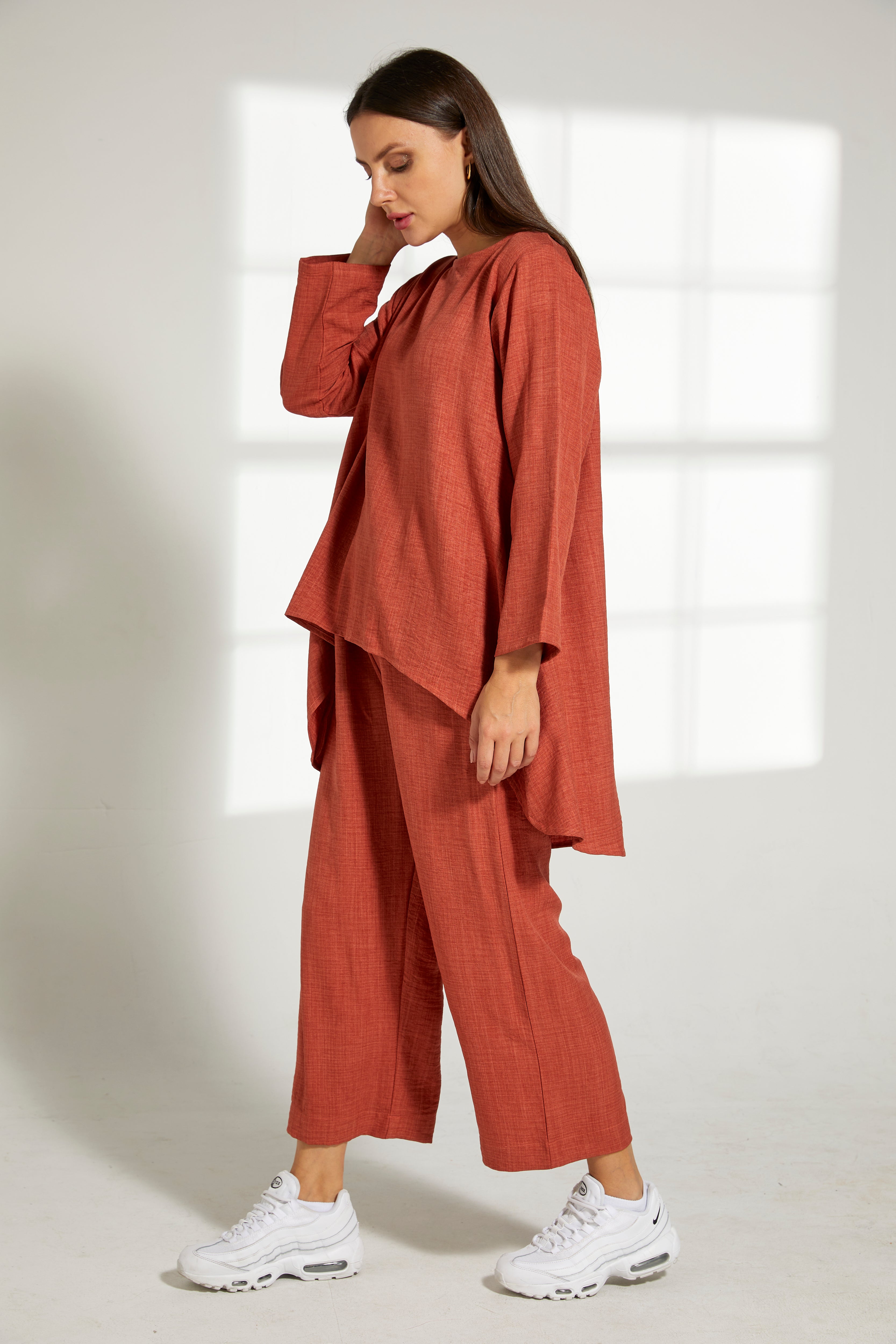MOiSTREET Orange CEY Mélange Fabric Top And Pants Set
