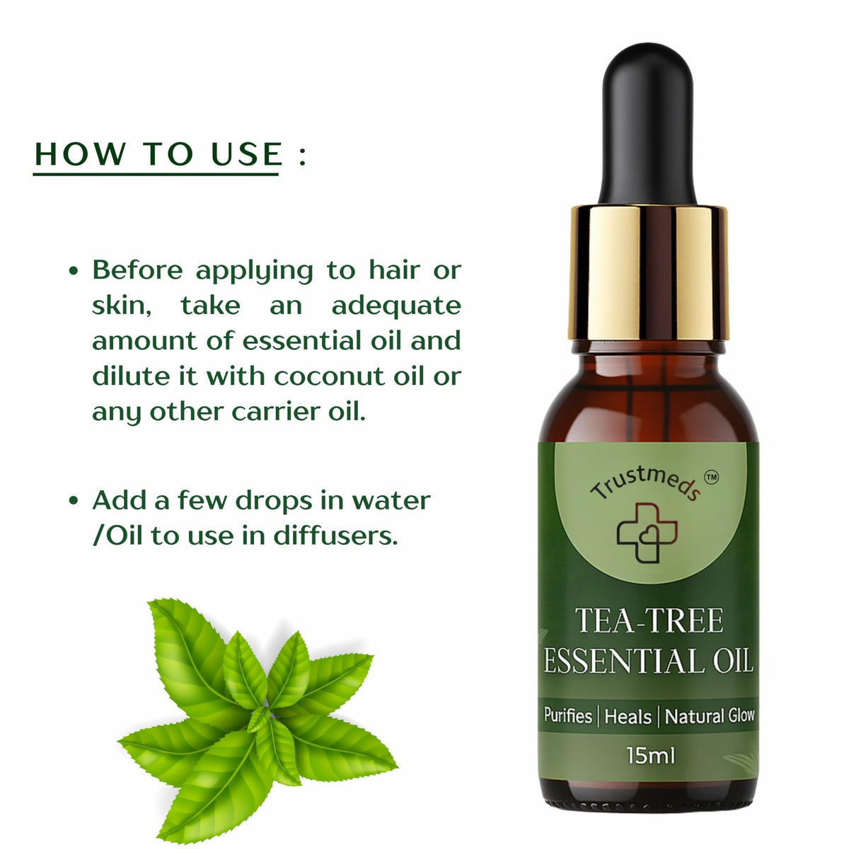 Trustmeds Tea Tree Essential Oil for Skin Hair & Aromatherapy