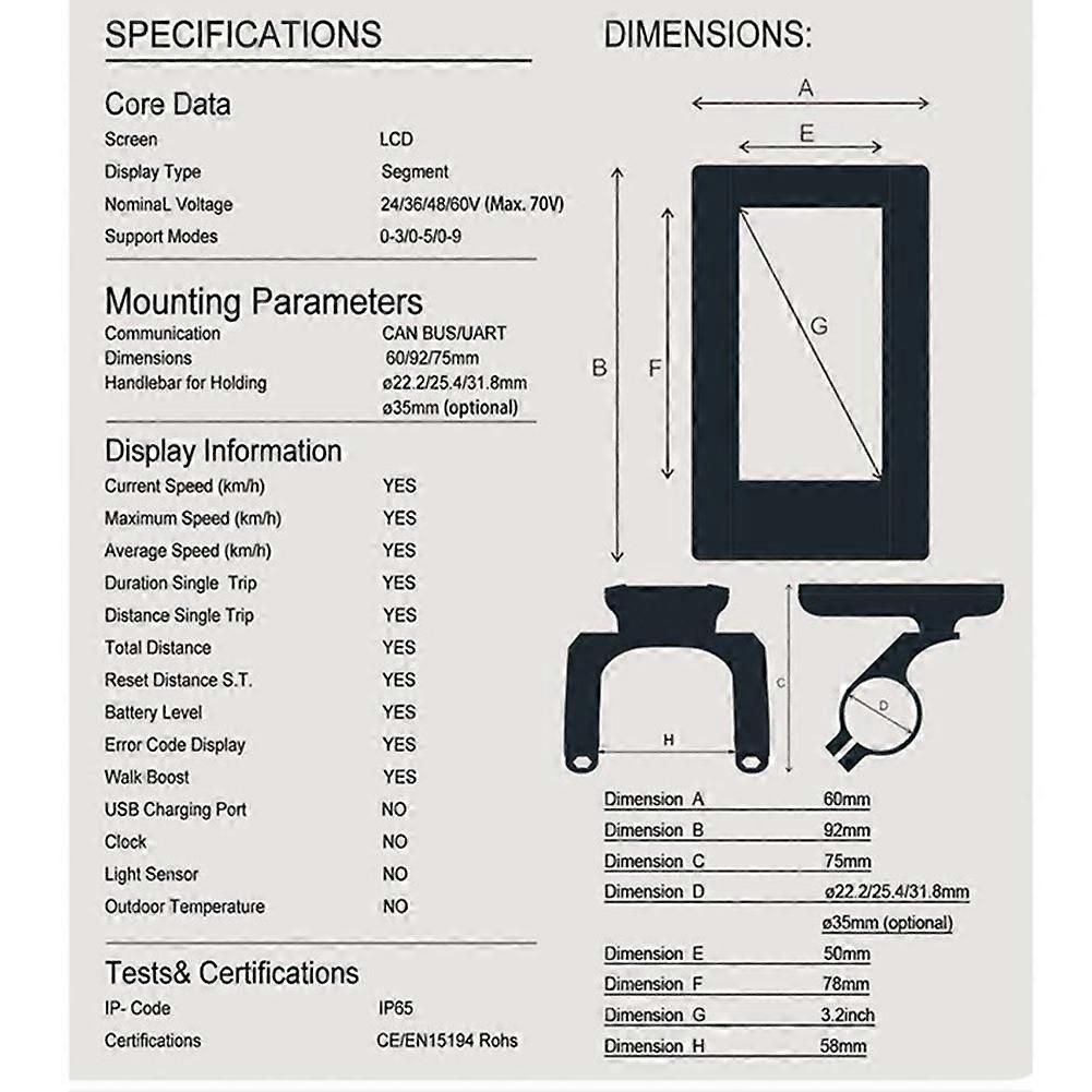 24V-60V 800S LCD E-Bike Display Indicator