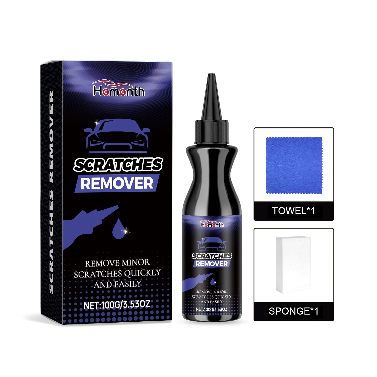 Car Scratch Care Set, Quick Repair, Glossy Finish, Easy to Use, Car Paint Scratch Remover ,1set