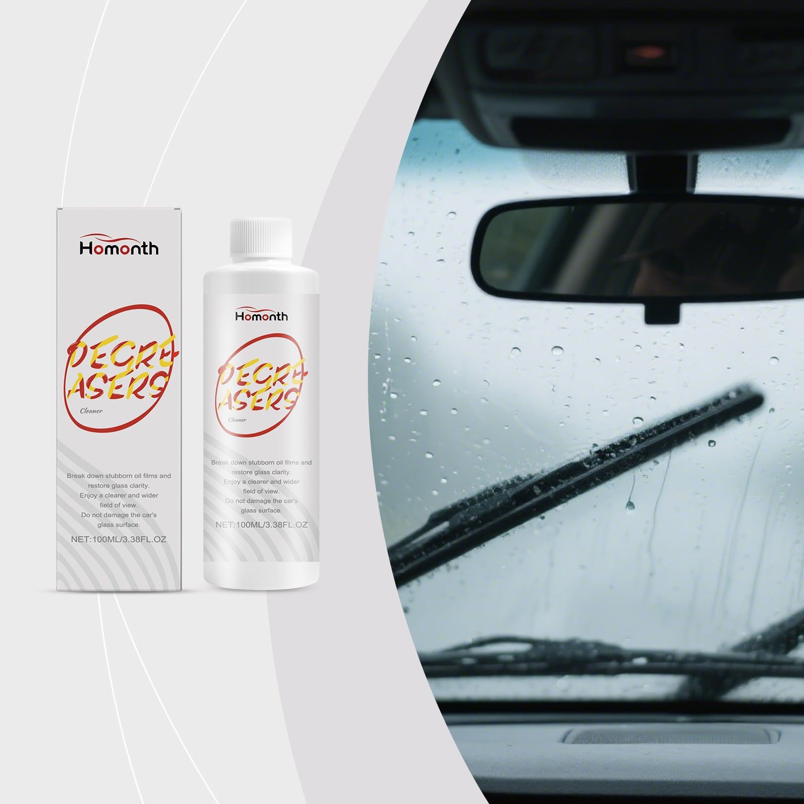 Car Glass Cleaner, Fog-Free, Dirt & Oil Removal, Fast Car Cleaning Solution ,100ml