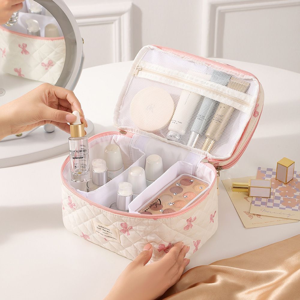 Quilted Floral Travel Makeup Bag