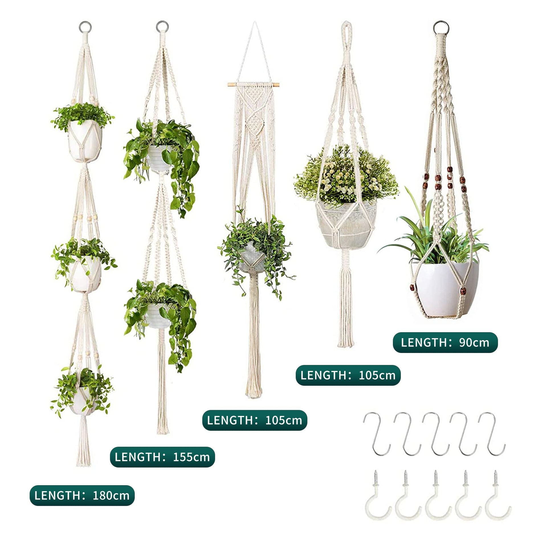5pcs Macrame Plant Hangers Rope Hanging Plant Holder Basket Home Decor