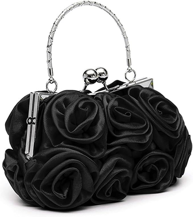 Woman Evening Bag Flower Satin Pouch Clutch Bag for Wedding Party