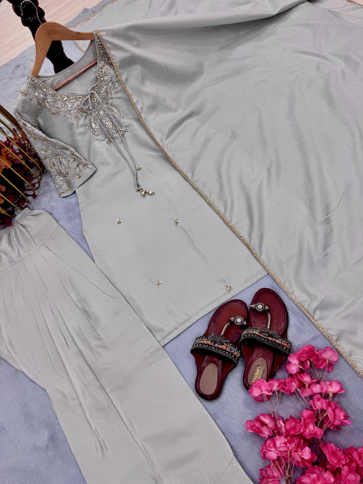 Fab Zone Designer Party Wear Look Top-Plazzo With Dupatta