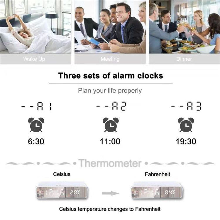 LED Wireless Charger Pad Dock Alarm Clock With Time Temperature Display