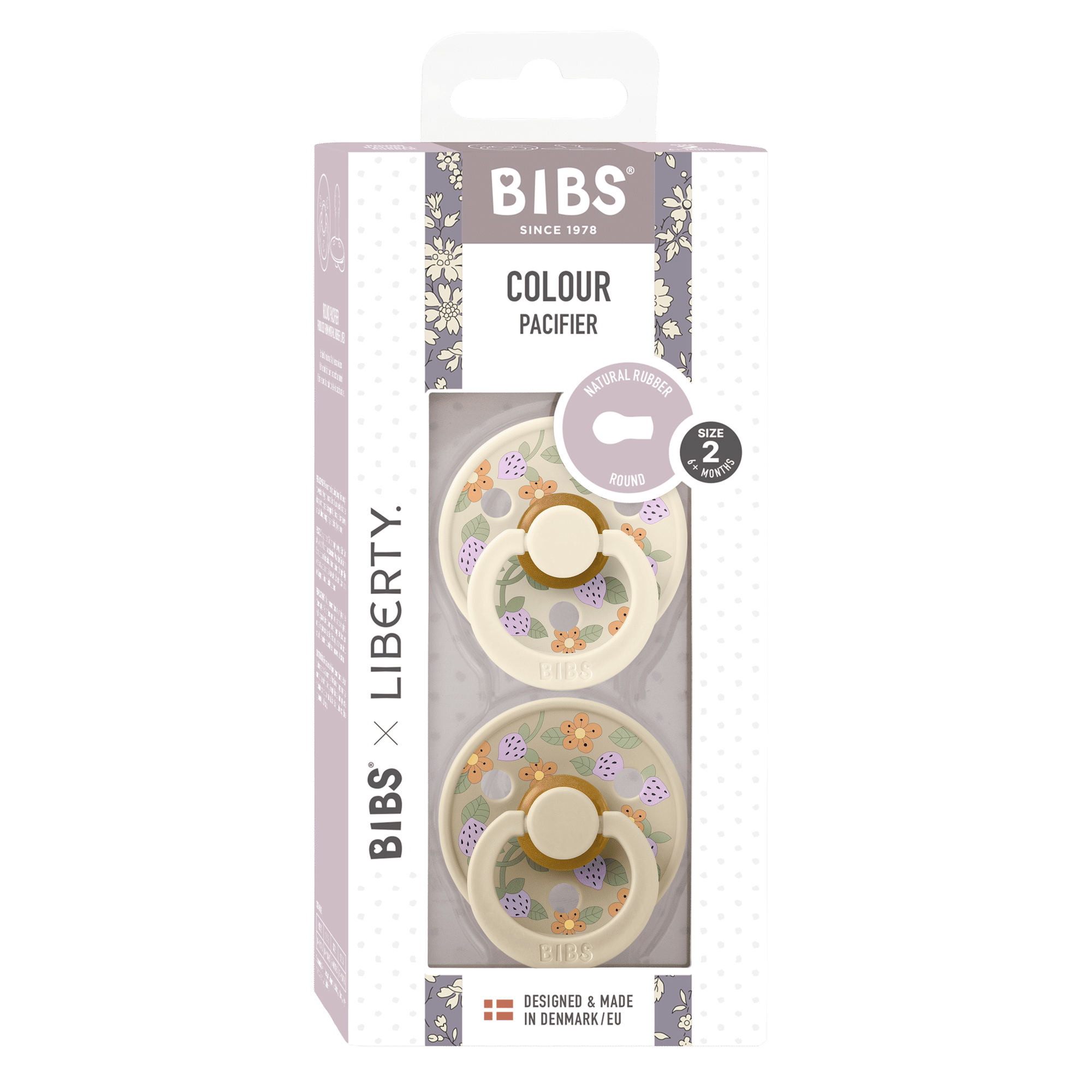Bibs x Liberty 2 PACK Colour Strawberries and Cream Latex Size 2 Ivory Mix Round Nipple