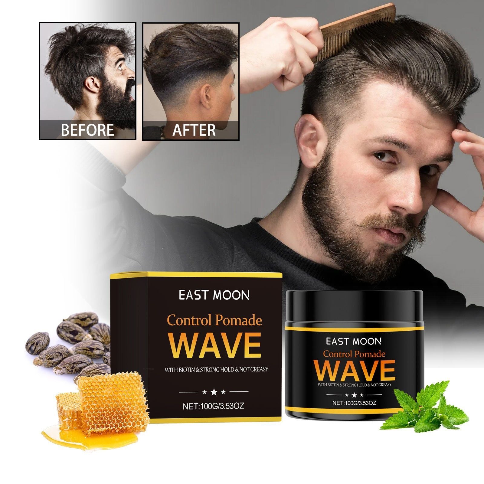 Control Pomade, Long-Lasting Stable Hair Wax for Men, Hydrating, Strong Hold ,100g