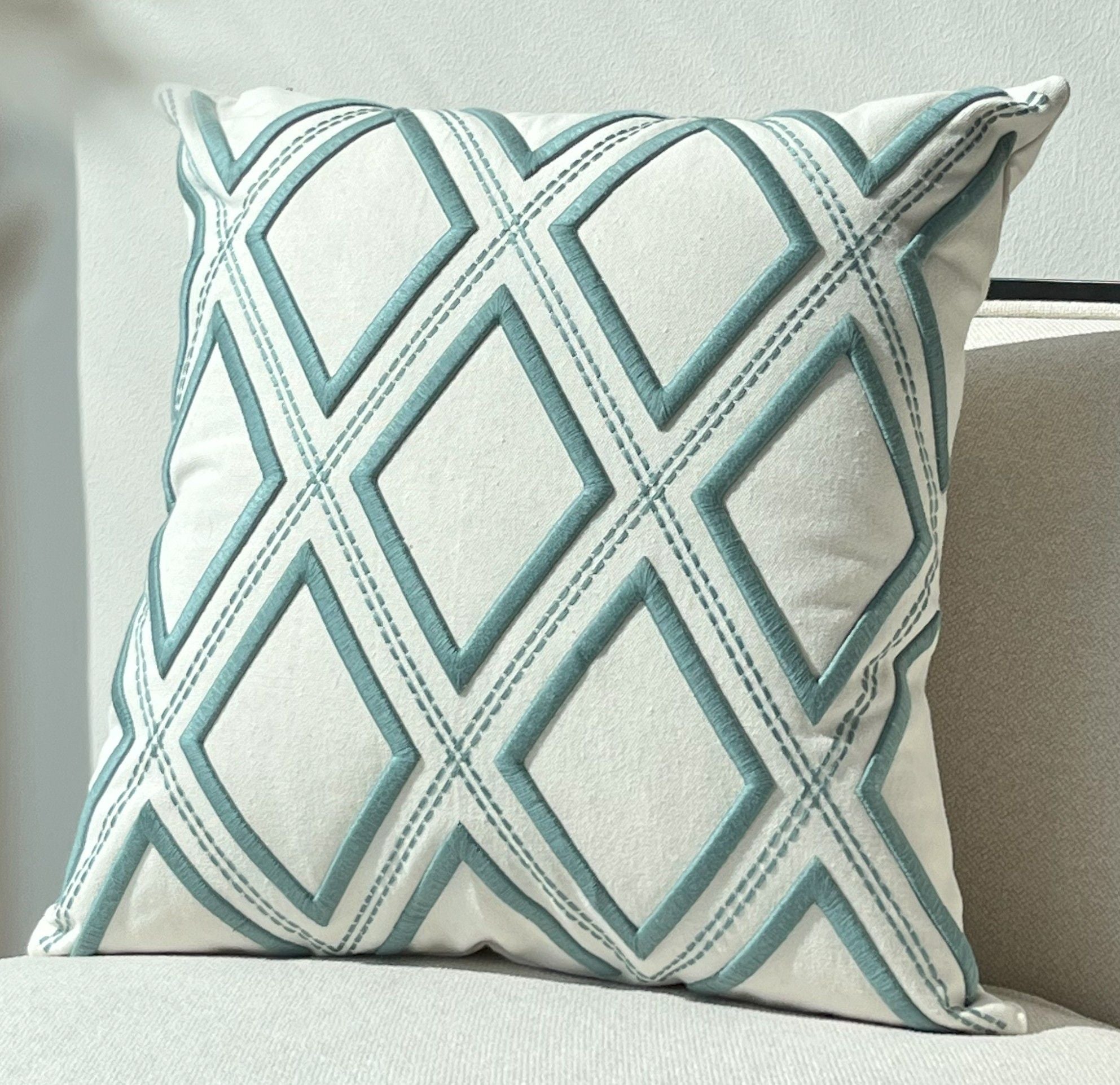 Geometric Diamond Embroidered Decorative Cushion Cover