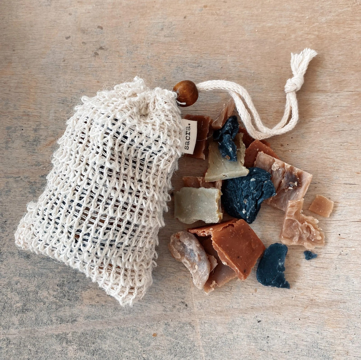 Reusable Sisal Soap Pouch with Handmade Soap Scraps