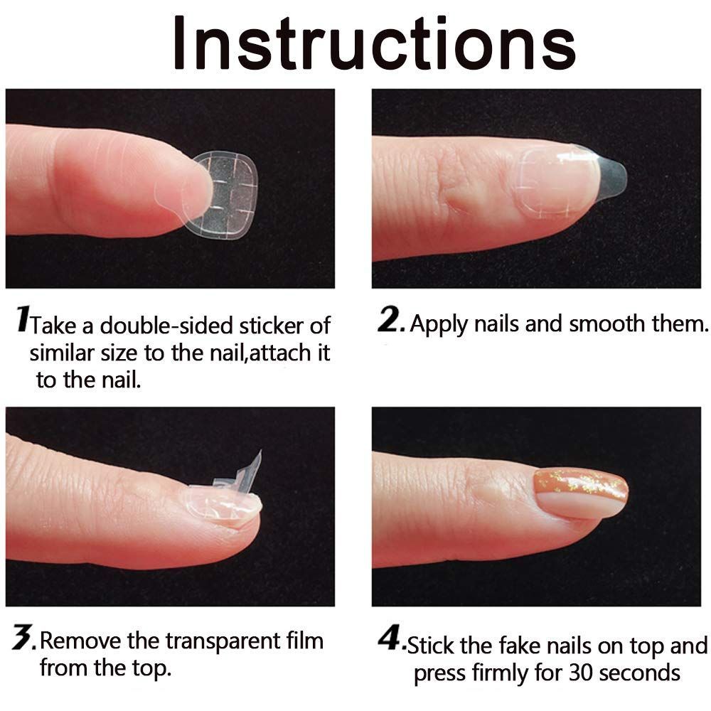 96 pcs Double-sided Glue Nail Sticker Transparent Ahesive False Nail Tips  For Fingers