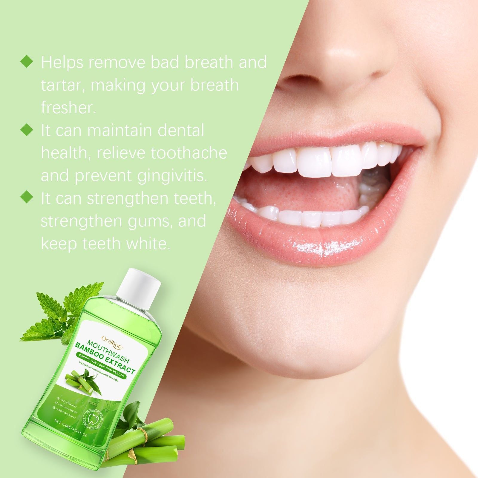 Bamboo Fresh Breath Mouthwash, Oral Odor Treatment Spray, Long-Lasting Freshness, Gums Repair, Natural Teeth Cleaning ,100ml