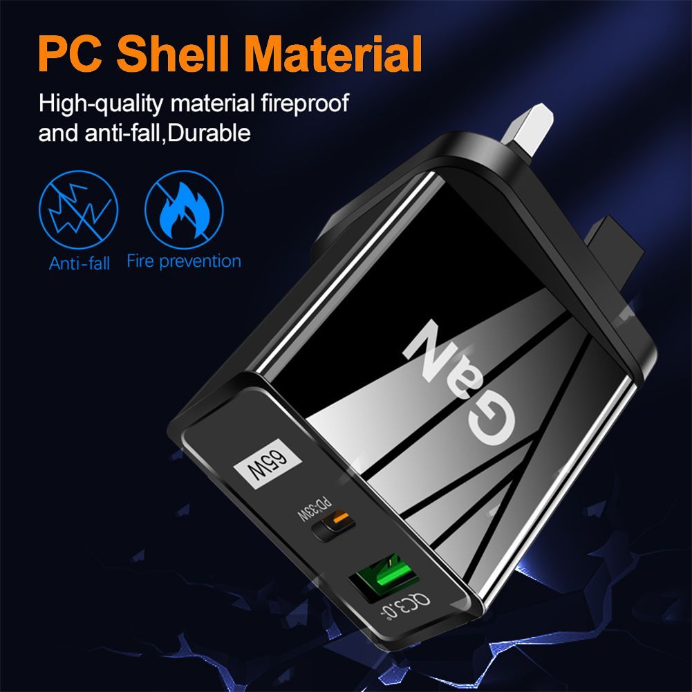 65W Gallium Nitride Charger GaN Charger PD Fast Charging Power Adapter