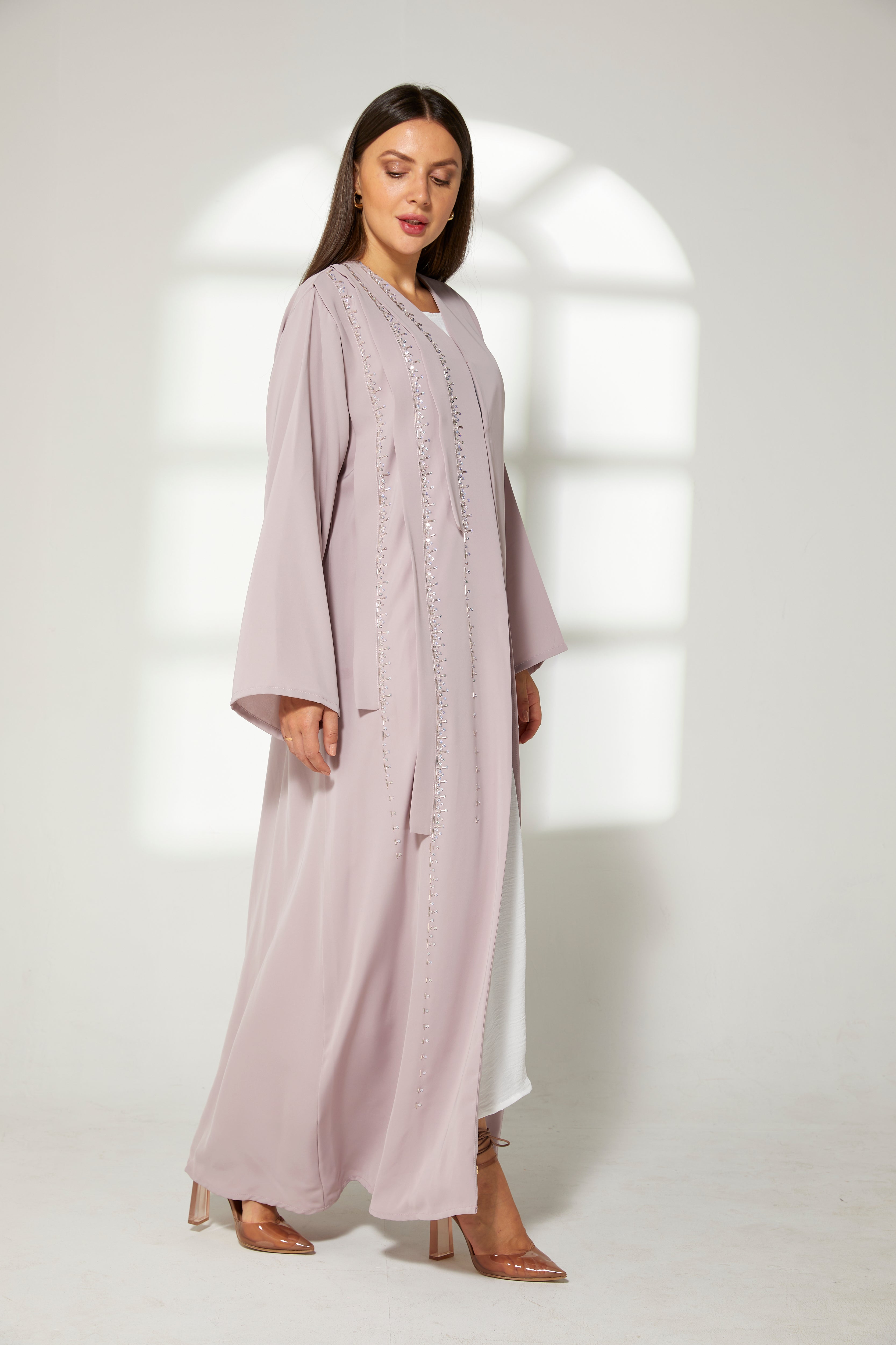 MOiSTREET Lavender Korean Nida  Embroidered Abaya
