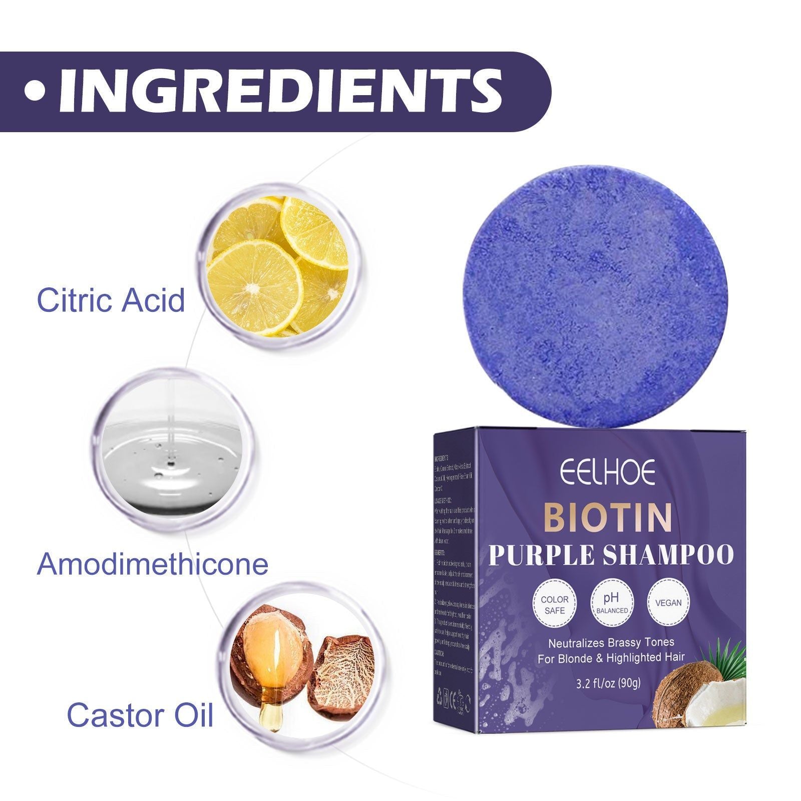 Biotin Purple Shampoo for Smooth, Moisturizing Hair, Repair Damage, Gentle Scalp Care ,90g