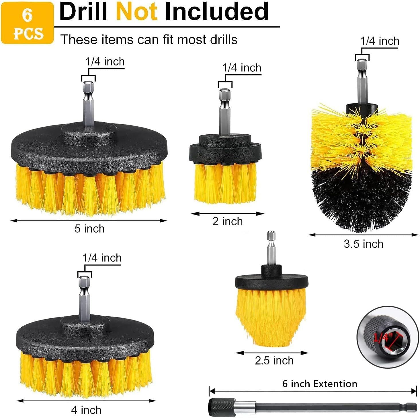 6pcs Drill Brush Attachment Set Power Scrubber Brush with Extend Long Attachment