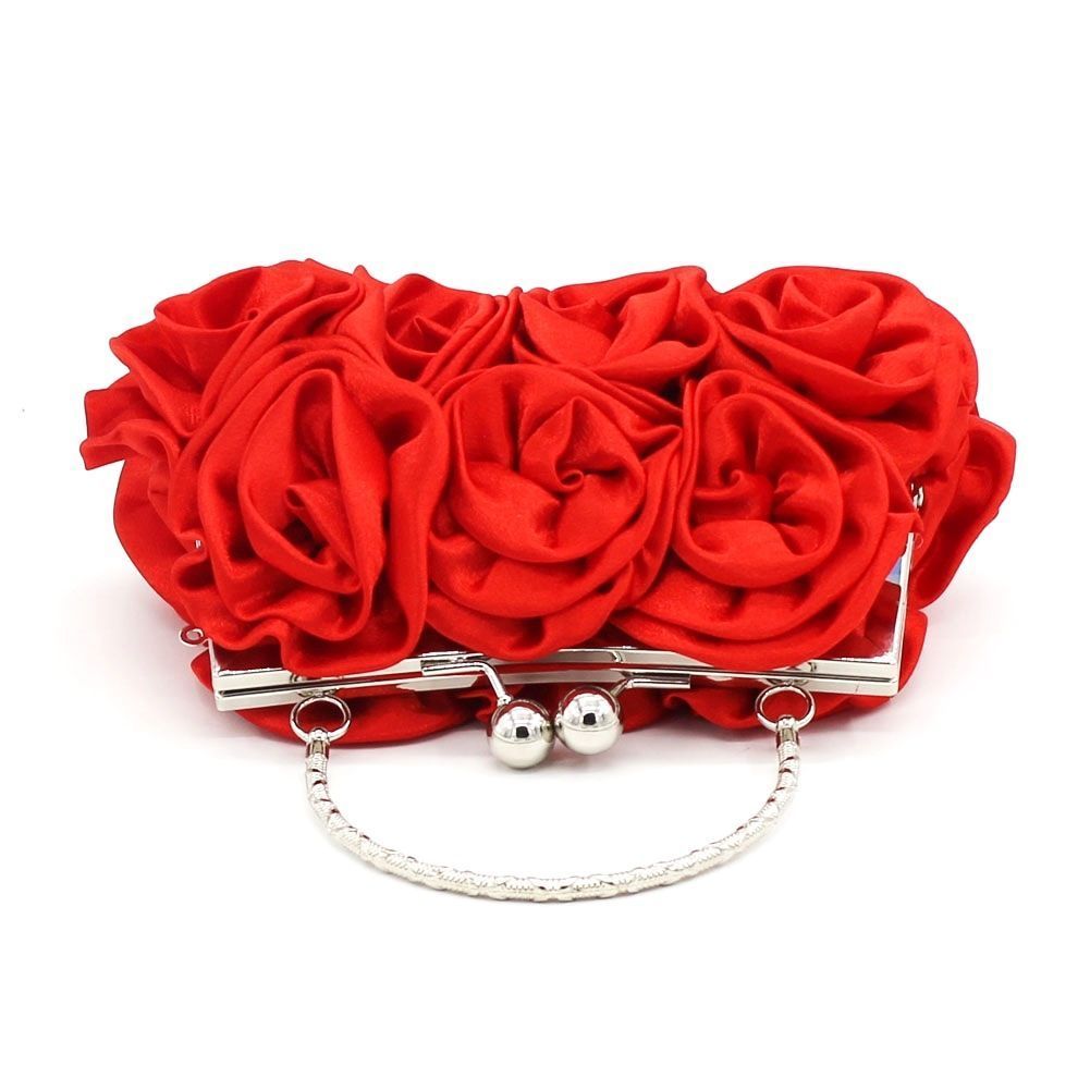 Woman Evening Bag Flower Satin Pouch Clutch Bag for Wedding Party