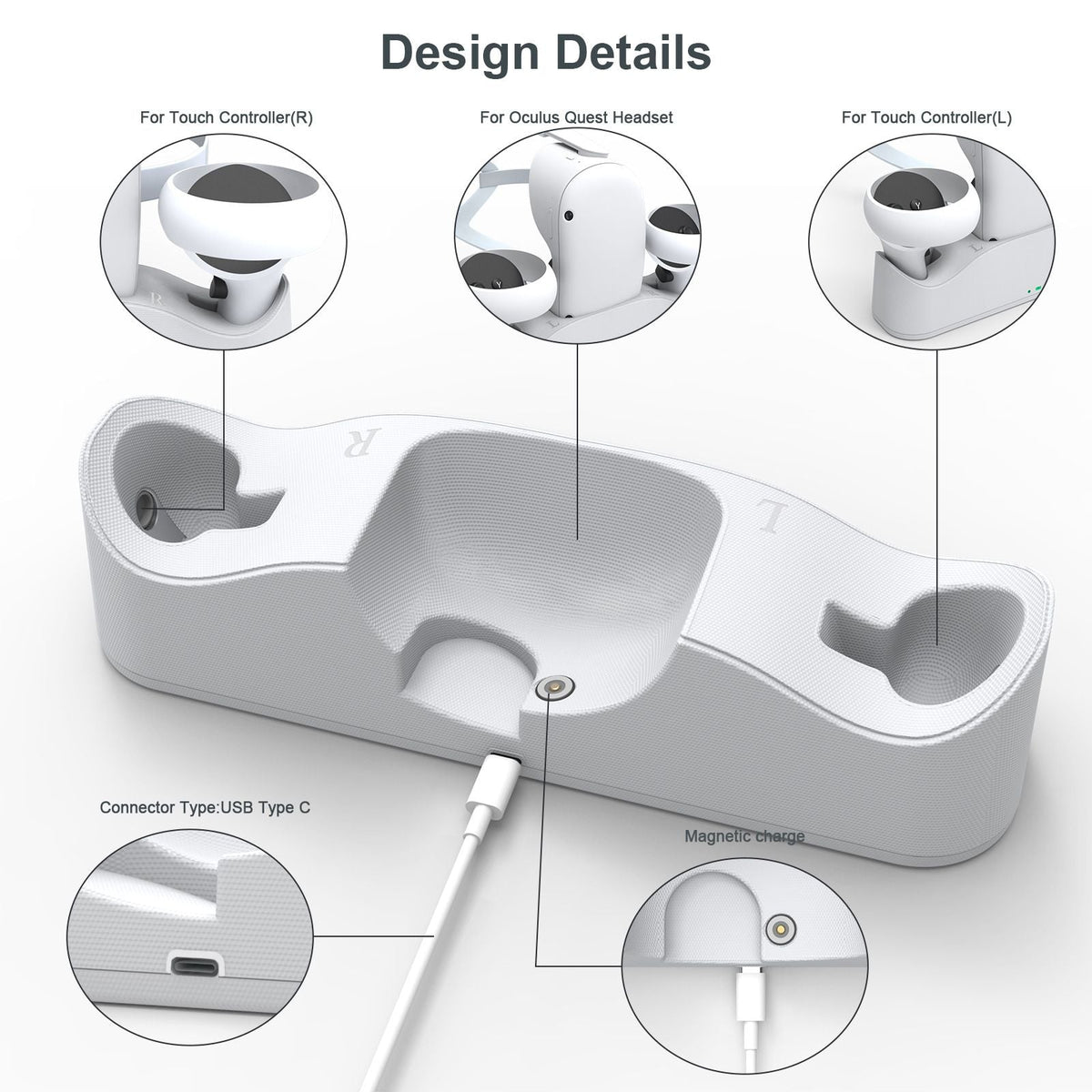Magnetic Charging Dock Fast Charger Stand For Oculus Quest 2 With 2 Batteries