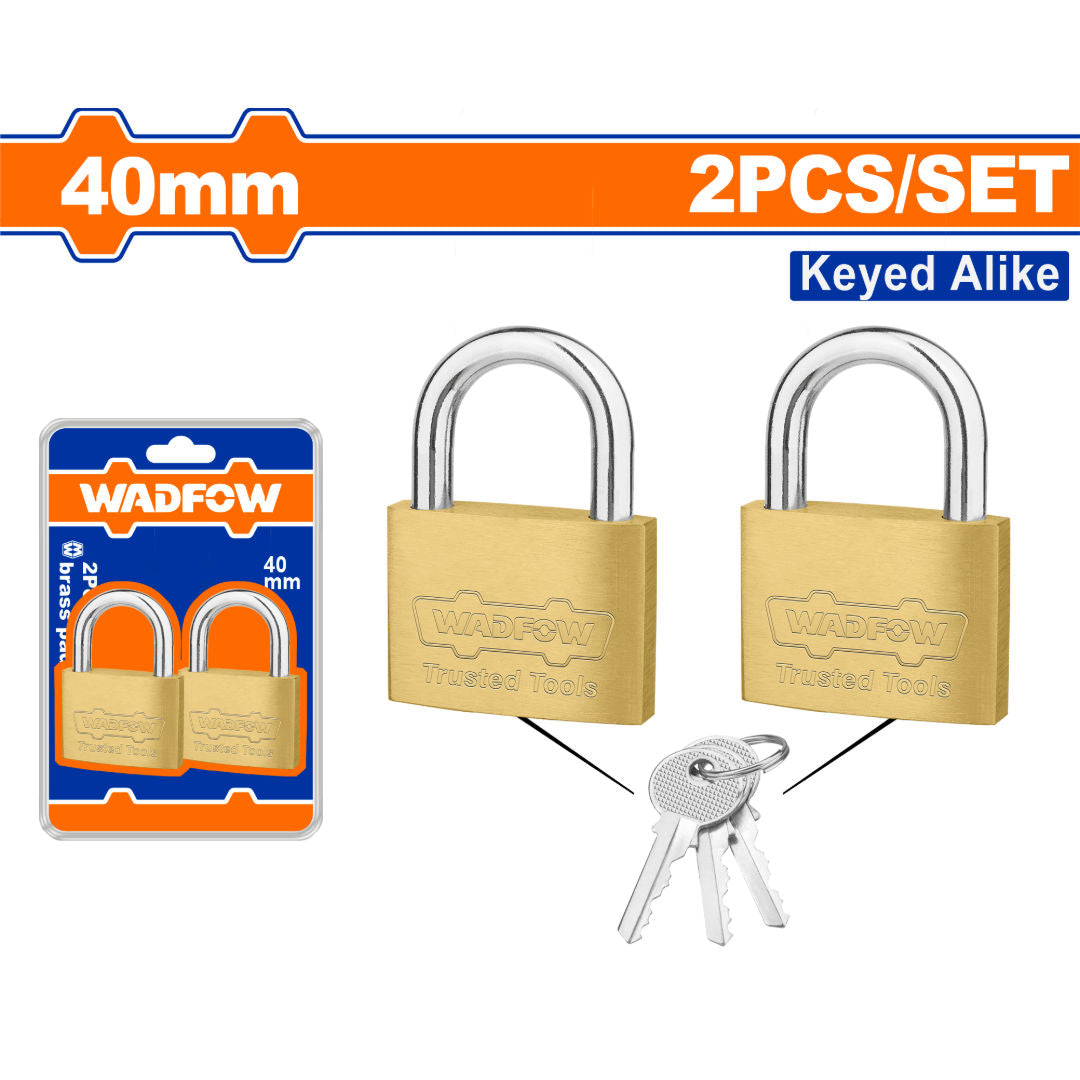 WADFOW 2-Pcs Key-Alike Brass Padlock Set, Solid Brass Body with 3 Iron Keys