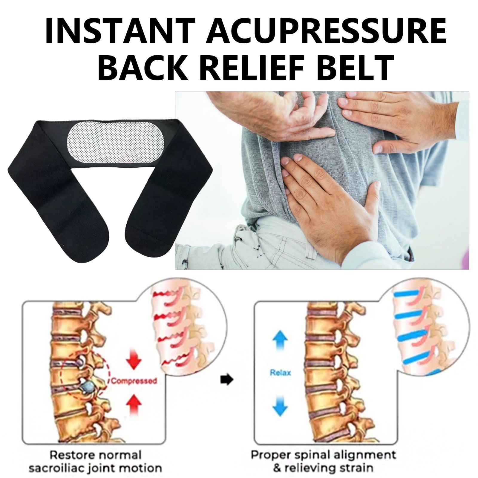 Instant Acupressure Back Belt for Pain Relief, Body Care, Sciatica, Lumbar Support ,1pcs