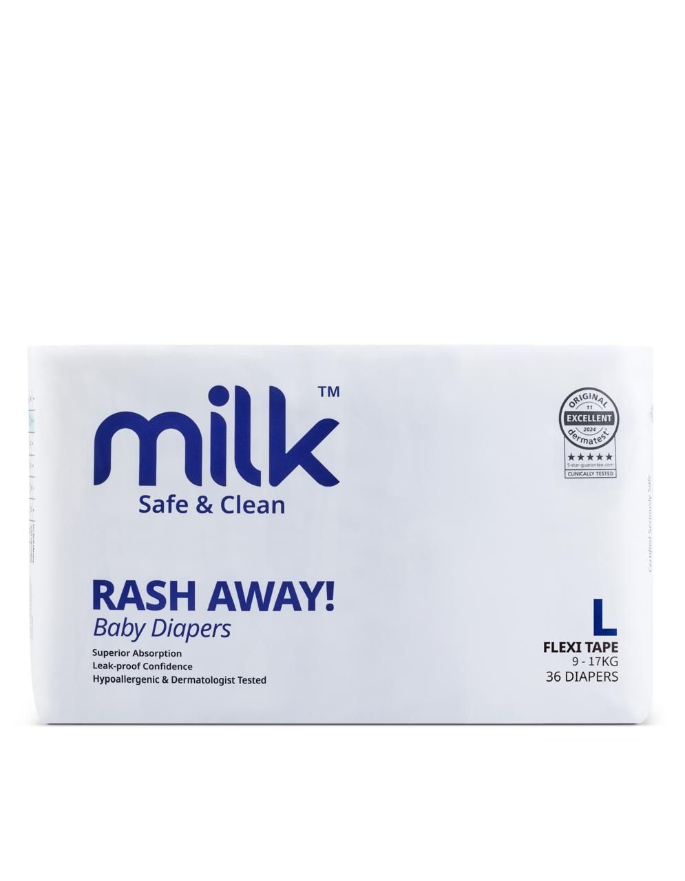 Milk Rash Away Baby Diapers - Size L Tape (36 Diapers)