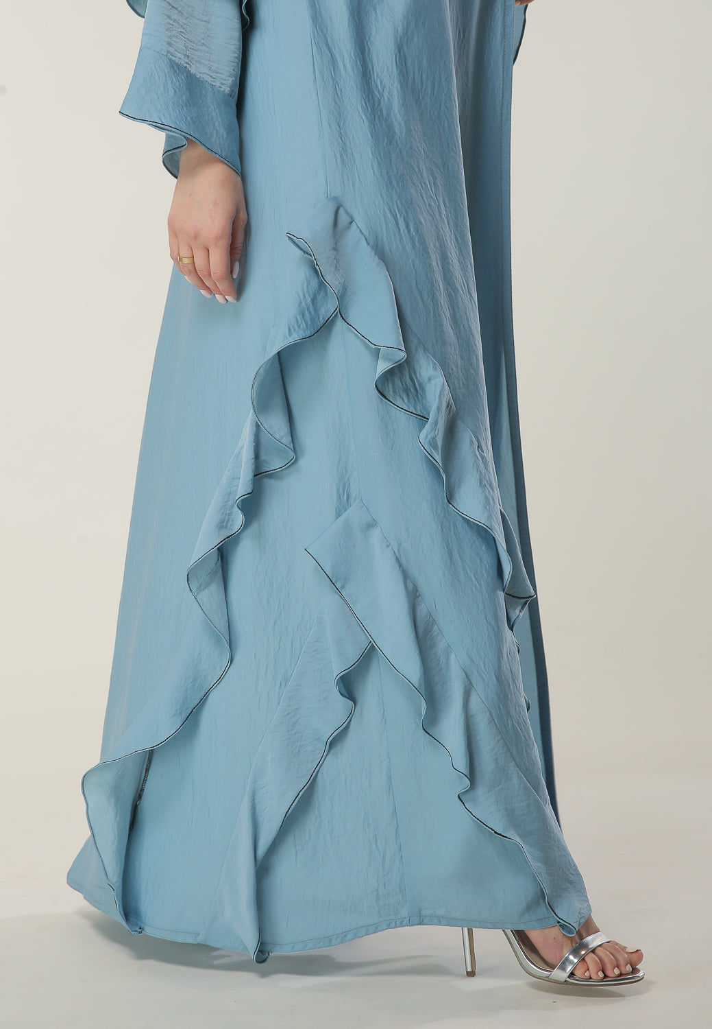 MOiSTREET Blue Casual Abaya with Frills on Hem
